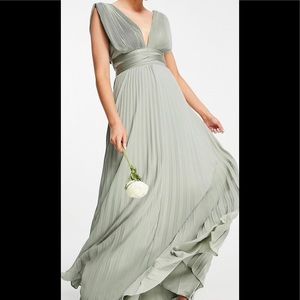 Pleated Maxi Dress with Satin Wrap Waist